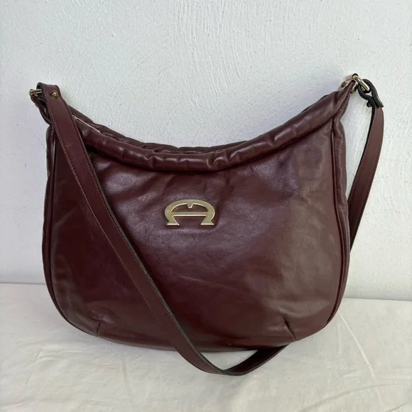ETIENNE AIGNER vintage burgundy large big logo classic leather purse bag - Picture 3 of 15